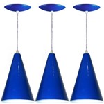 Kit 03 Pendentes Cone em Alumínio - Cor Azul