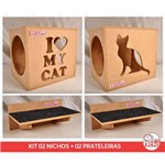 Ficha técnica e caractérísticas do produto Kit 02 Nichos Gatos + 02 Prat Arranhador Mdf Cru - I Love My Cat + Sit Cat - Cj 4 Pc