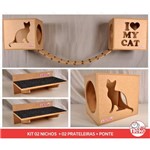 Ficha técnica e caractérísticas do produto Kit 02 Nichos Gatos + 02 Prat Arranhador + Ponte - Mdf Cru - I Love My Cat + Sit Cat - Cj 5 Pc