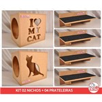 Ficha técnica e caractérísticas do produto Kit 02 Nichos Gatos + 04 Prat Arranhador Mdf Cru - I Love My Cat + Sit Cat - Cj 6 Pc