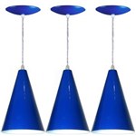 Ficha técnica e caractérísticas do produto Kit 03 Arandelas Pendente Cone em Alumínio - Cor Azul