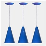 Ficha técnica e caractérísticas do produto Kit 03 Luminárias Cone em Alumínio - Cor Azul