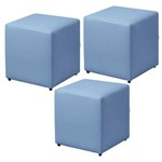 Ficha técnica e caractérísticas do produto Kit 03 Puffs Quadrado Decorativo Corino Azul - Lymdecor
