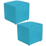 Kit 04 Puffs Quadrado Decorativo Corino Azul - Lymdecor