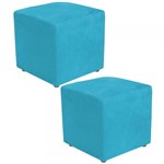 Ficha técnica e caractérísticas do produto Kit 02 Puffs Quadrado Decorativo Suede Azul Claro - Lymdecor