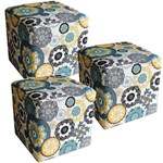 Ficha técnica e caractérísticas do produto Kit 03 Puffs Quadrado Decorativo Tecido Floral Amarelo - Lymdecor