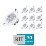 Ficha técnica e caractérísticas do produto Kit 30 Spot Led Embutir Redondo 3W Branco Quente - Ld