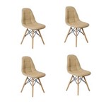 Ficha técnica e caractérísticas do produto Kit 04 Cadeiras Dkr Charles Eames Wood Estofada Botonê - BEGE