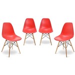 Ficha técnica e caractérísticas do produto Kit 04 Cadeiras Eiffel Charles Eames em ABS Vermelho com Base de Madeira DSW