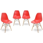 Ficha técnica e caractérísticas do produto Kit 04 Cadeiras Eiffel Charles Eames Vermelho com Base de Madeira DSW