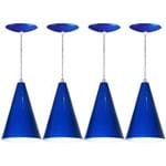 Ficha técnica e caractérísticas do produto Kit 04 Lustres Pendente Cone em Alumínio - Cor Azul
