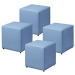 Ficha técnica e caractérísticas do produto Kit 04 Puffs Quadrado Decorativo Corino Azul - Lyam Decor