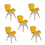 Kit 05 Cadeiras Charles Eames Eiffel Slim Wood Estofada - Amarela