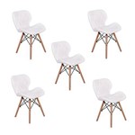 Kit 05 Cadeiras Charles Eames Eiffel Slim Wood Estofada - Branca