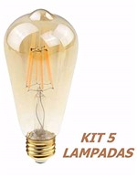Ficha técnica e caractérísticas do produto Kit 05 Lâmpadas Led Filamento Bulbo St58