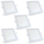 Ficha técnica e caractérísticas do produto Kit 05 Peças Luminária Plafon LED Quadrado Embutir 24w Branco Frio 6500k