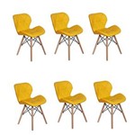 Ficha técnica e caractérísticas do produto Kit 06 Cadeiras Charles Eames Eiffel Slim Wood Estofada - Amarelo