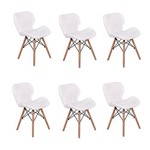 Kit 06 Cadeiras Charles Eames Eiffel Slim Wood Estofada - Branca