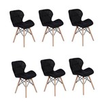 Kit 06 Cadeiras Charles Eames Eiffel Slim Wood Estofada - Preta
