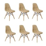 Ficha técnica e caractérísticas do produto Kit 06 Cadeiras Dkr Charles Eames Wood Estofada Botonê - BEGE