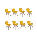 Kit 08 Cadeiras Charles Eames Eiffel Slim Wood Estofada - Amarela
