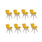 Ficha técnica e caractérísticas do produto Kit 08 Cadeiras Charles Eames Eiffel Slim Wood Estofada - Amarelo