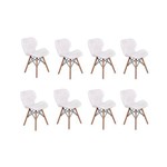 Kit 08 Cadeiras Charles Eames Eiffel Slim Wood Estofada - Branca