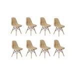Ficha técnica e caractérísticas do produto Kit 08 Cadeiras Dkr Charles Eames Wood Estofada Botonê - BEGE