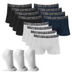 Ficha técnica e caractérísticas do produto Kit 12 Cuecas Boxer de Cotton 3.0 com 3 Pares de Meia Cano Curto Branca G - POLO Match