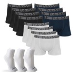 Ficha técnica e caractérísticas do produto Kit 12 Cuecas Boxer de Cotton 3.0 com 3 Pares de Meia Cano Médio Branca G - POLO Match