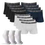 Ficha técnica e caractérísticas do produto Kit 12 Cuecas Boxer de Cotton 3.0 com 3 Pares de Meia Cano Médio Branca M - POLO Match