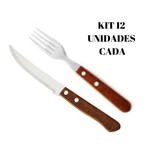 Ficha técnica e caractérísticas do produto Kit 12 Garfo + 12 Faca Inox Cabo Madeira Restaurante 24 Peças