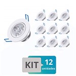 Ficha técnica e caractérísticas do produto Kit 12 Spot Led Embutir Redondo 3W Branco Quente