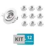Ficha técnica e caractérísticas do produto Kit 12 Spot Led Embutir Redondo 5W Branco Quente
