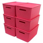 Ficha técnica e caractérísticas do produto Kit 10 Caixas Organizadoras Rattan Empilhável Grande Rosa - Plasnorthon