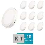 Ficha técnica e caractérísticas do produto Kit 10 Painel Plafon Led Sobrepor Redondo 18W Branco Quente