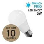 Ficha técnica e caractérísticas do produto KIT 10 Peças Lâmpada LED Bulbo 5W Bivolt Branco Frio