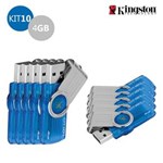 Ficha técnica e caractérísticas do produto Kit 10 Pen Drive Kingston 4GB USB 3.0 DataTraveler 101 G2 - Azul