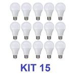 Ficha técnica e caractérísticas do produto Kit 15 Lâmpada Led Bulbo E27 Bivolt 3000k Branco Quente 7w