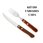Ficha técnica e caractérísticas do produto Kit 150 Garfo + 150 Faca Inox Cabo Madeira Restaurante 300 Peças