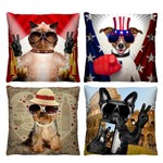 Ficha técnica e caractérísticas do produto Kit 4 Almofadas Decorativas Cachorros para Sala 40cm X 40cm