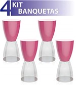 Ficha técnica e caractérísticas do produto Kit 4 Banquetas Bery Assento Color Base Cristal Rosa