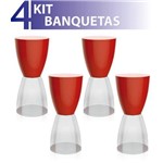 Ficha técnica e caractérísticas do produto Kit 4 Banquetas Bery Assento Color Base Cristal Vermelho