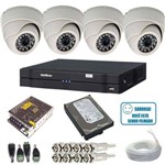 Ficha técnica e caractérísticas do produto Kit 4 Câmeras Monitoramento Dome 1000 Linhas Dvr Intelbras 1004 Hd 500 Gigas e Acessórios