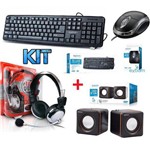 Kit 4 em 1 Teclado + Mouse Óptico + Caixa de Som + Fone Ouvido Headset com Microfone Pc Desktop