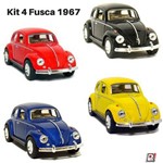 Ficha técnica e caractérísticas do produto Kit 4 Miniatura Carro de Coleção Volkswagen Fusca Clássico Nacional 1/32 Kinsmart
