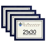 Ficha técnica e caractérísticas do produto Kit 4 Molduras Porta Diploma Certificado A4 21x30 Azul