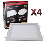 Ficha técnica e caractérísticas do produto Kit 4 Plafon Led Quadrado 24w Painel Embutir Slim Avant