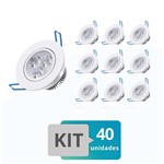 Ficha técnica e caractérísticas do produto Kit 40 Spot Led Embutir Redondo 3W Branco Quente - Ld
