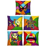 Ficha técnica e caractérísticas do produto Kit 5 Capas de Almofada Decorativa Pop Art Coloridas 40cm X 40cm